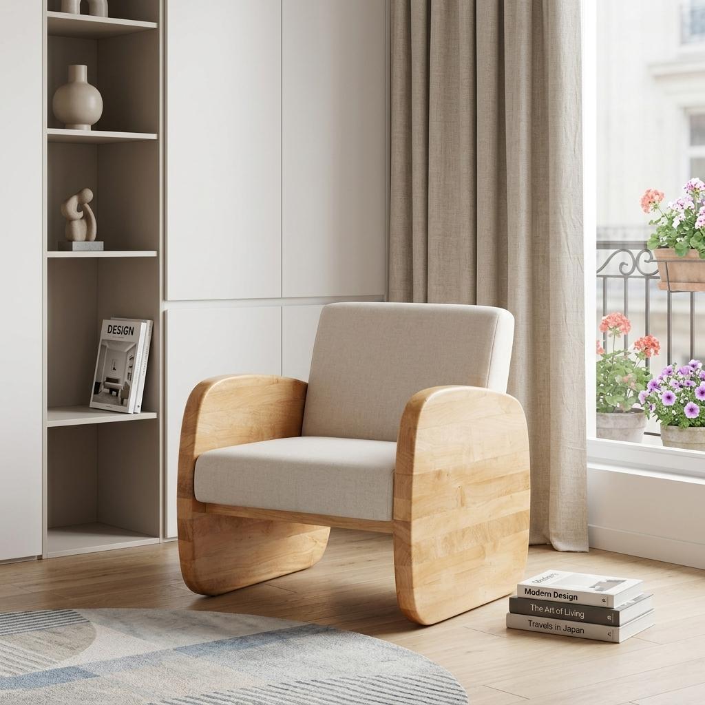 29" White And Natural Linen Arm Chair