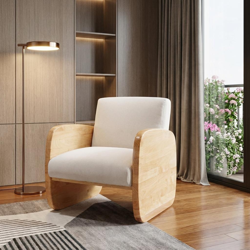 29" White And Natural Linen Arm Chair