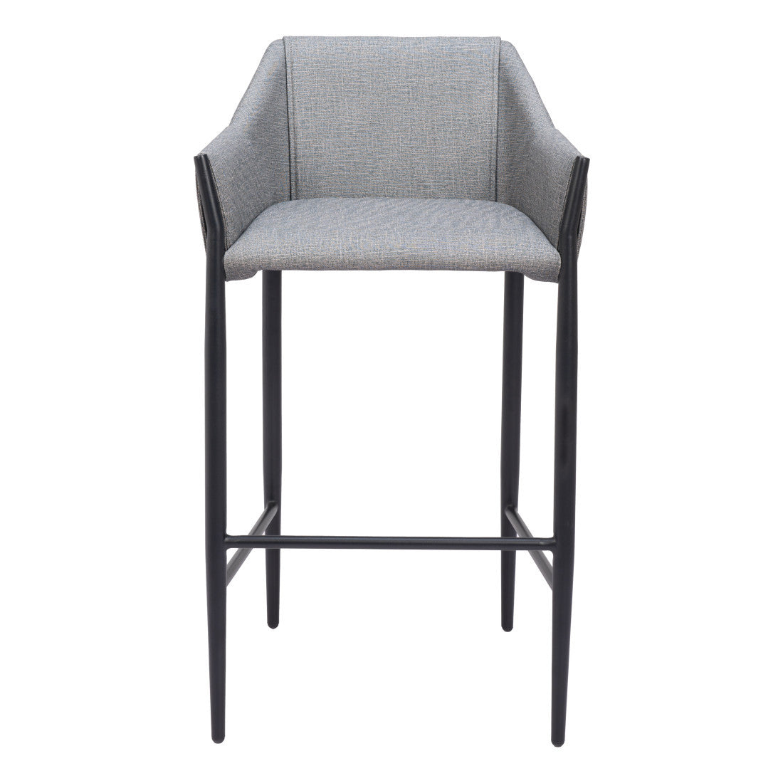 30" Slate Gray And Black Fabric And Steel Bar Height Bar Chair