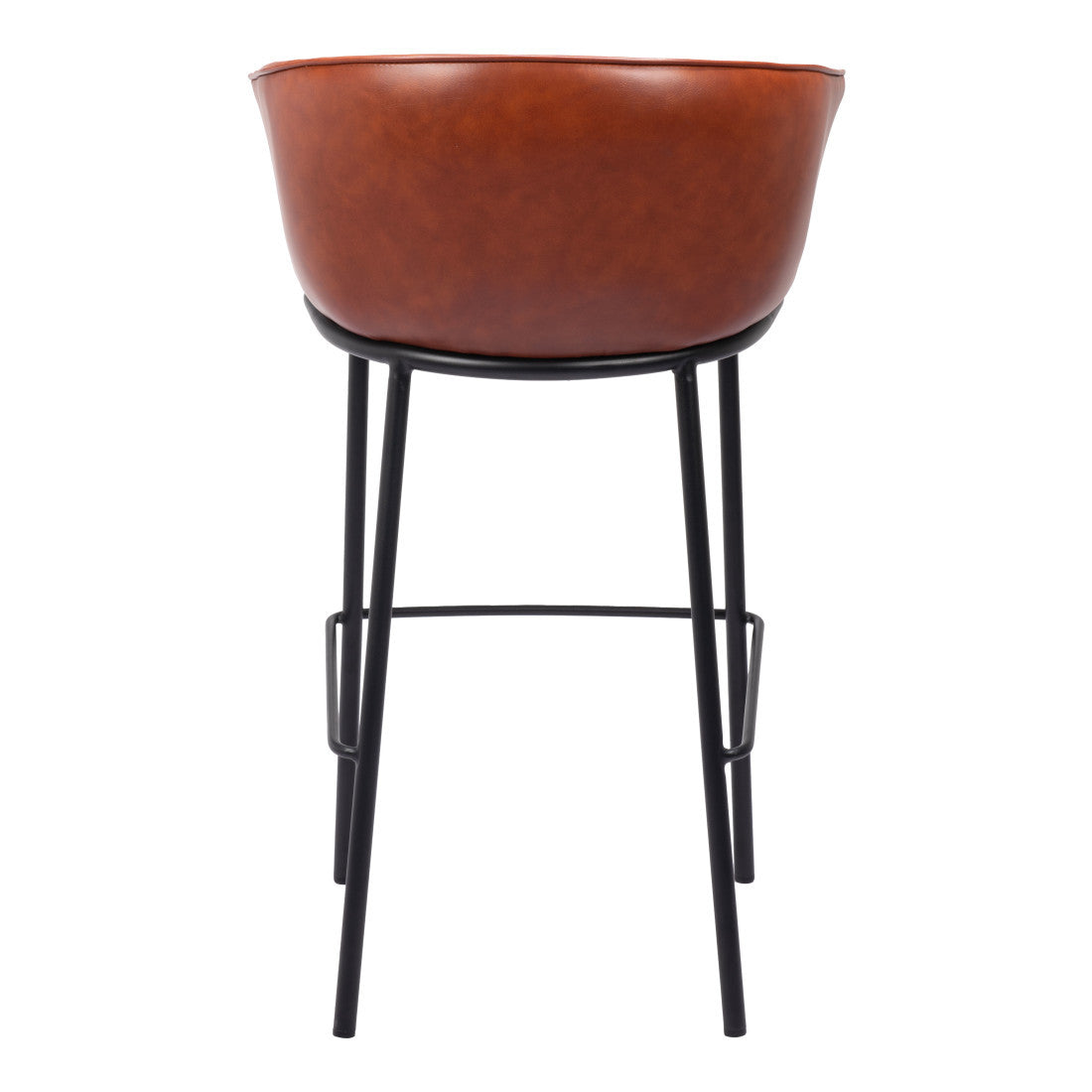 30" Brown And Black Faux Leather And Fabric And Steel Bar Height Bar Chair