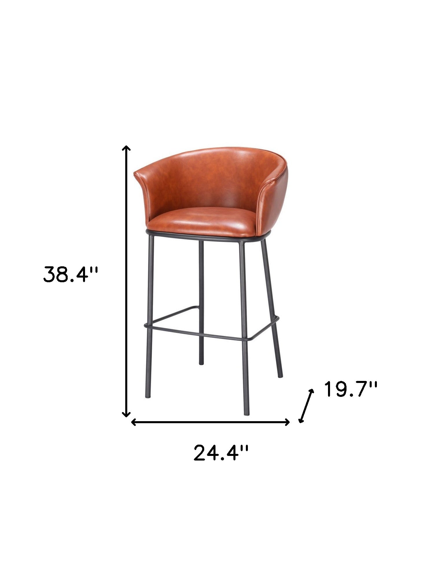 30" Brown And Black Faux Leather And Fabric And Steel Bar Height Bar Chair