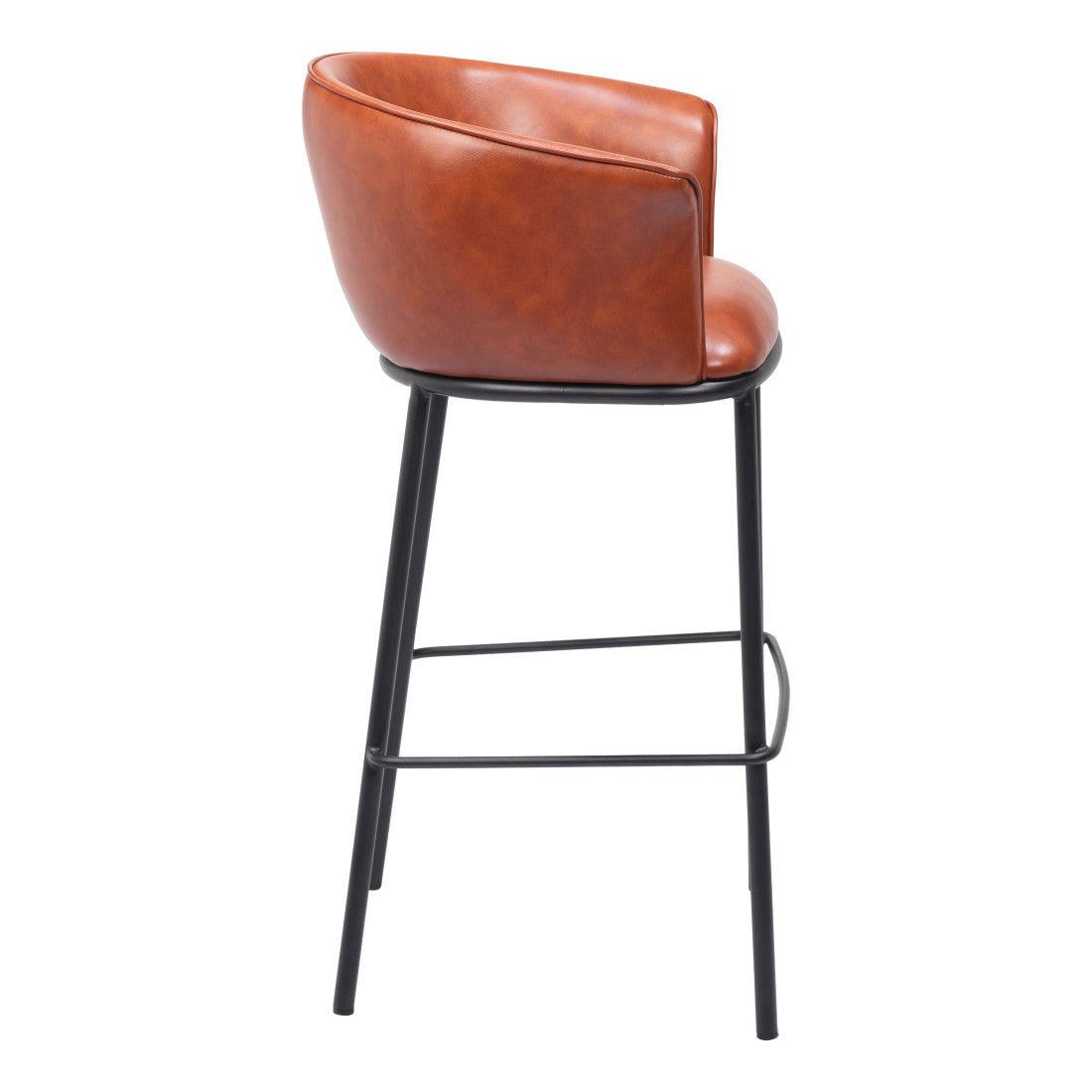 30" Brown And Black Faux Leather And Fabric And Steel Bar Height Bar Chair
