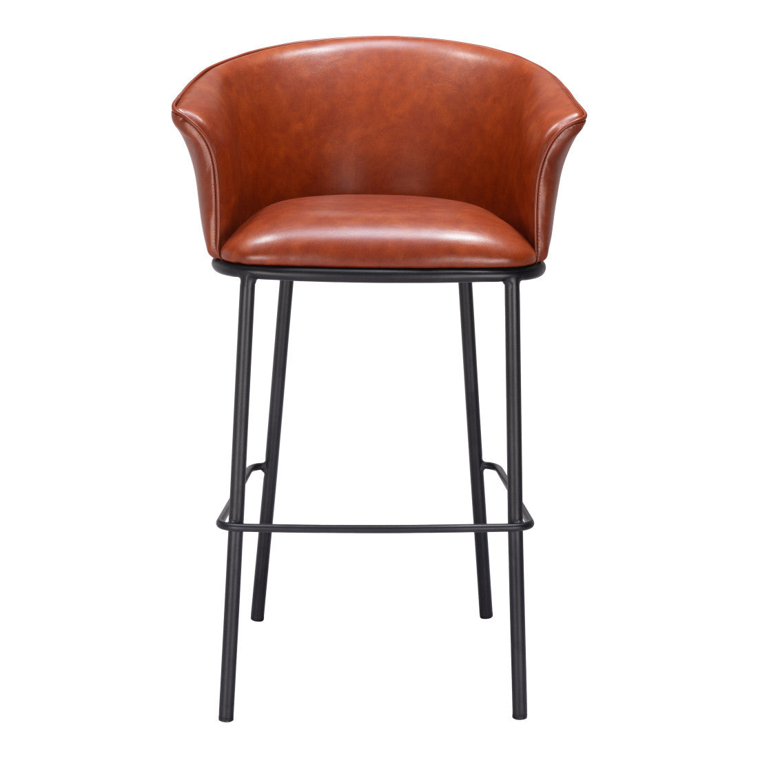 30" Brown And Black Faux Leather And Fabric And Steel Bar Height Bar Chair