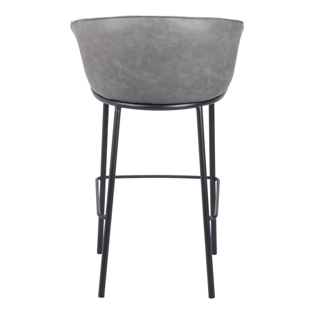 30" Gray And Black Faux Leather And Fabric And Steel Bar Height Bar Chair