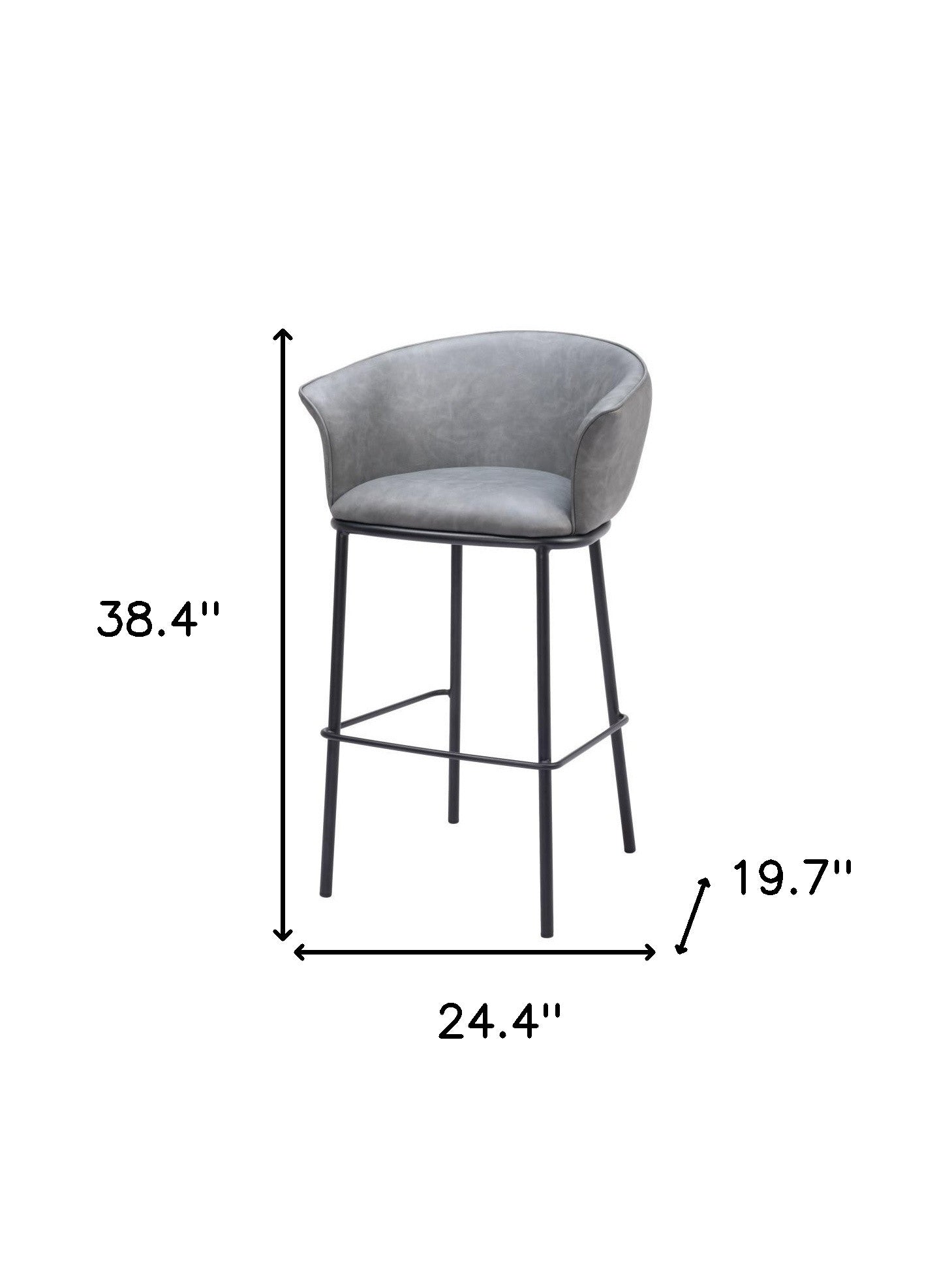 30" Gray And Black Faux Leather And Fabric And Steel Bar Height Bar Chair