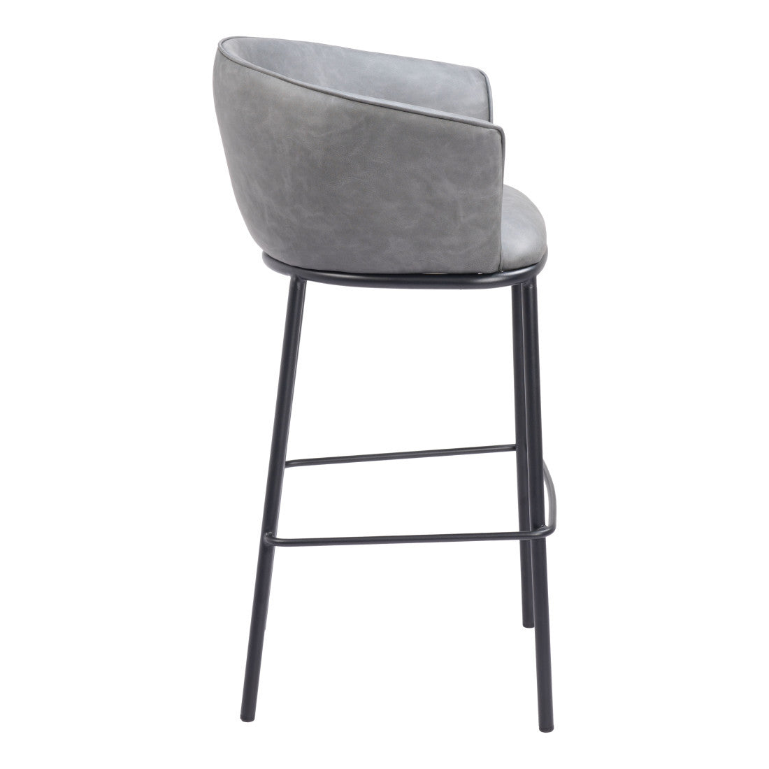 30" Gray And Black Faux Leather And Fabric And Steel Bar Height Bar Chair