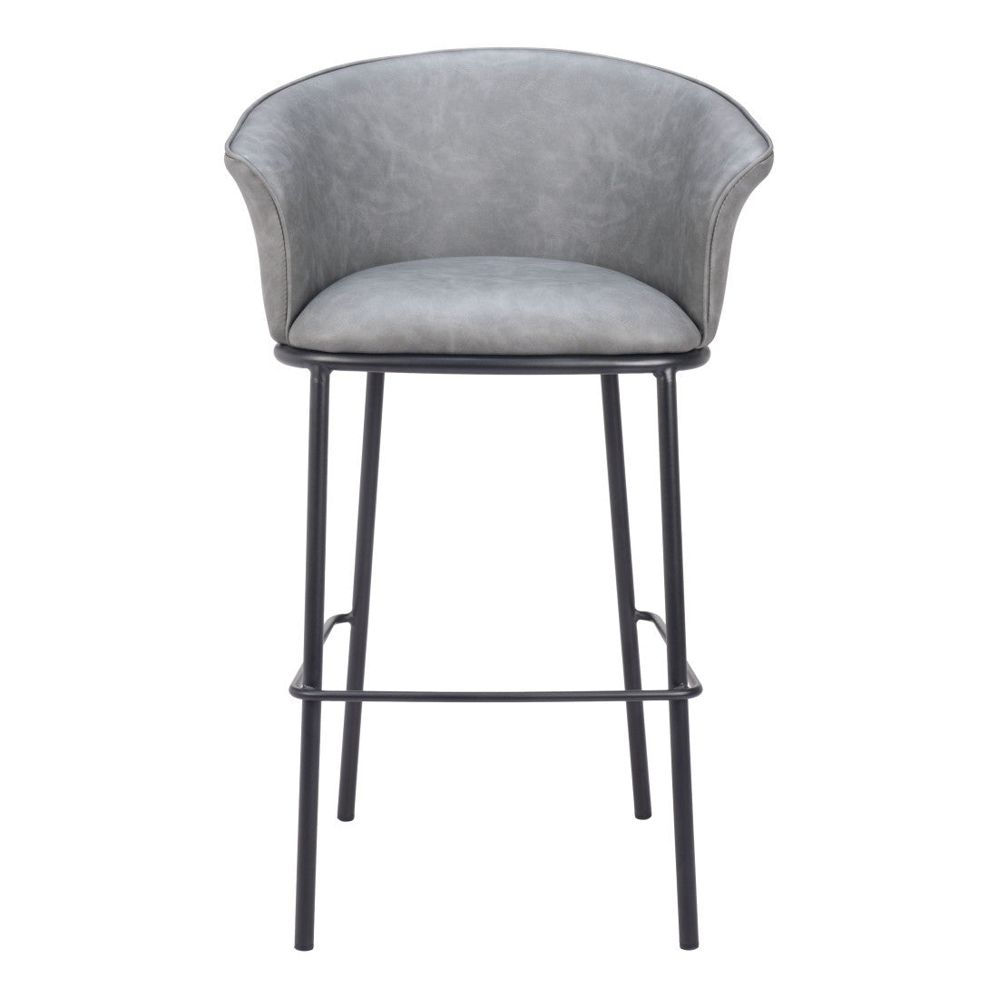 30" Gray And Black Faux Leather And Fabric And Steel Bar Height Bar Chair