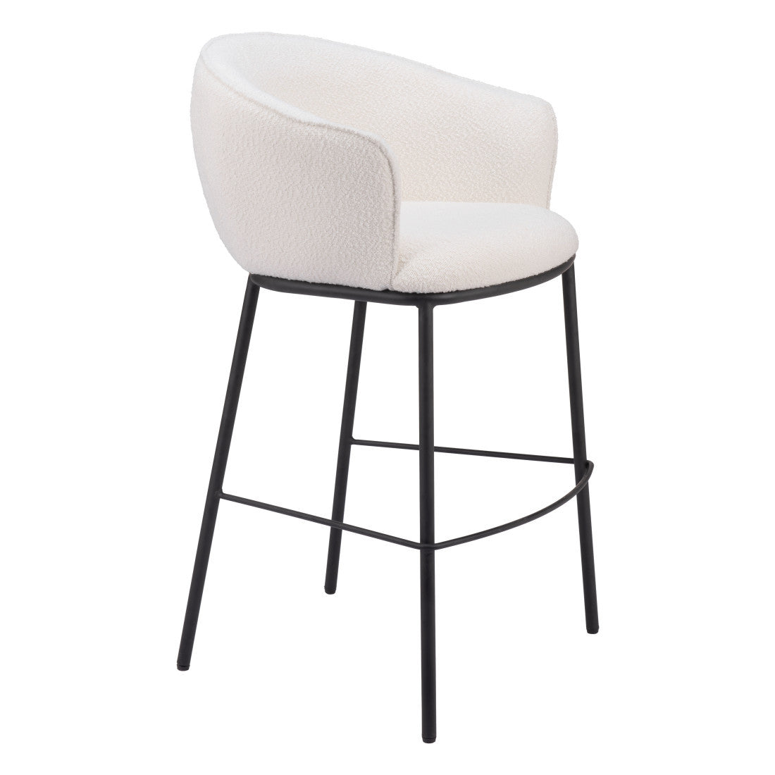 30" Ivory And Black Shearling And Fabric And Steel Bar Height Bar Chair