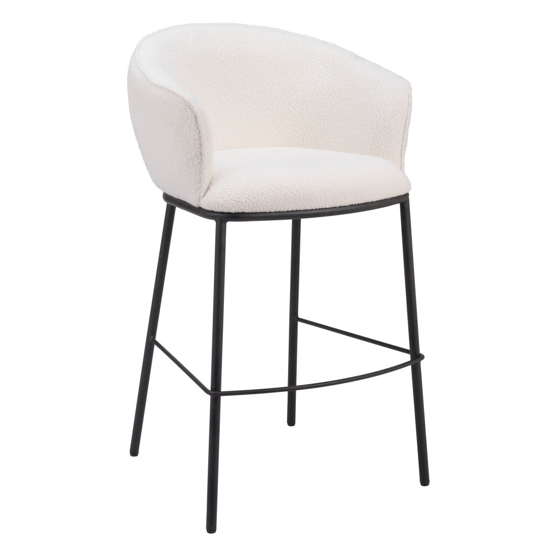 30" Ivory And Black Shearling And Fabric And Steel Bar Height Bar Chair
