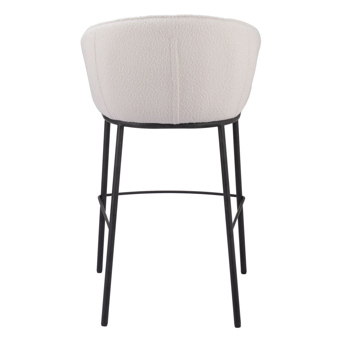 30" Ivory And Black Shearling And Fabric And Steel Bar Height Bar Chair