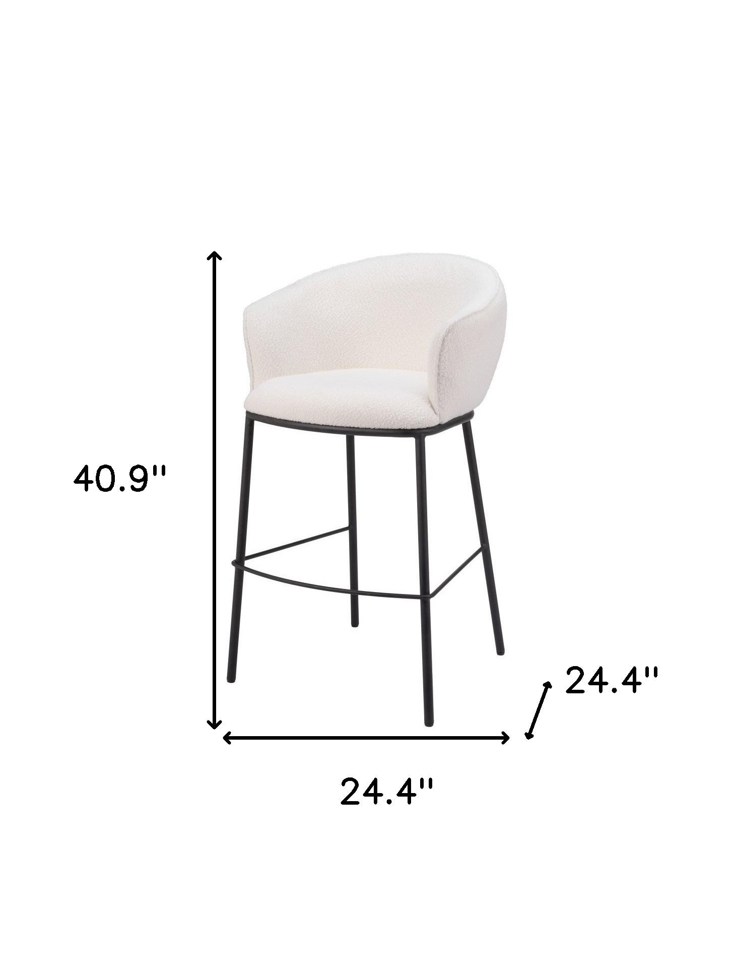 30" Ivory And Black Shearling And Fabric And Steel Bar Height Bar Chair