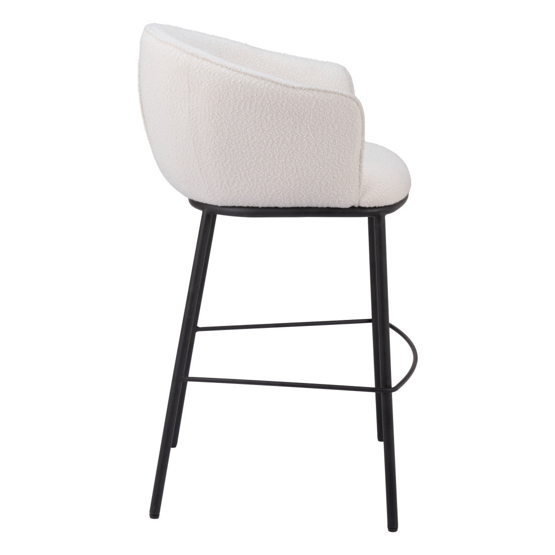 30" Ivory And Black Shearling And Fabric And Steel Bar Height Bar Chair