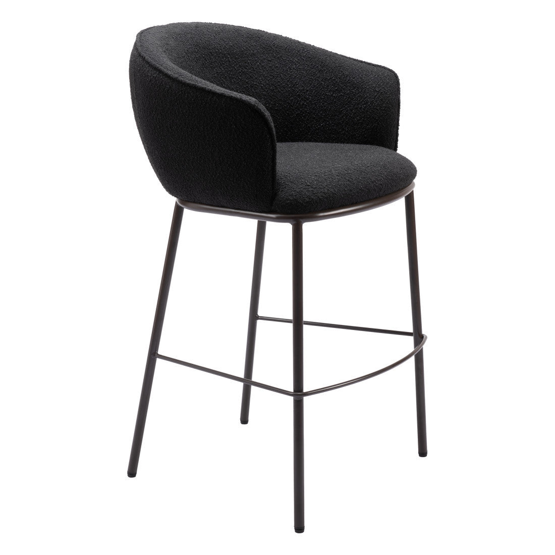 30" Black And Bronze Shearling And Fabric And Steel Bar Height Bar Chair
