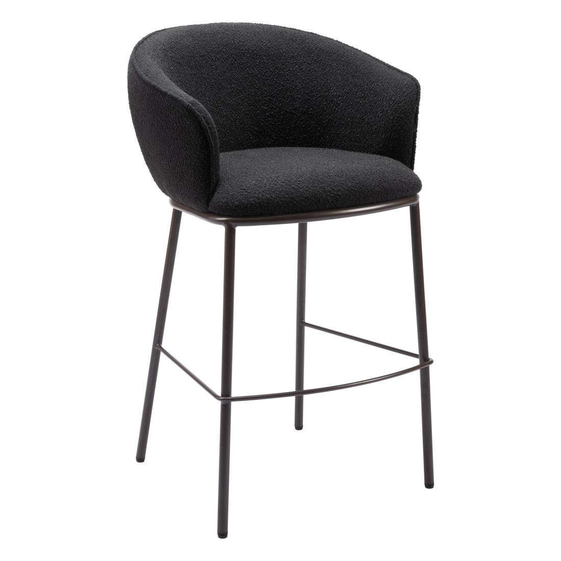 30" Black And Bronze Shearling And Fabric And Steel Bar Height Bar Chair