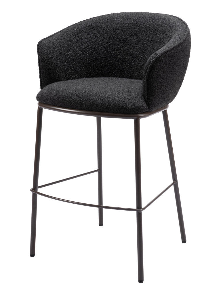 30" Black And Bronze Shearling And Fabric And Steel Bar Height Bar Chair
