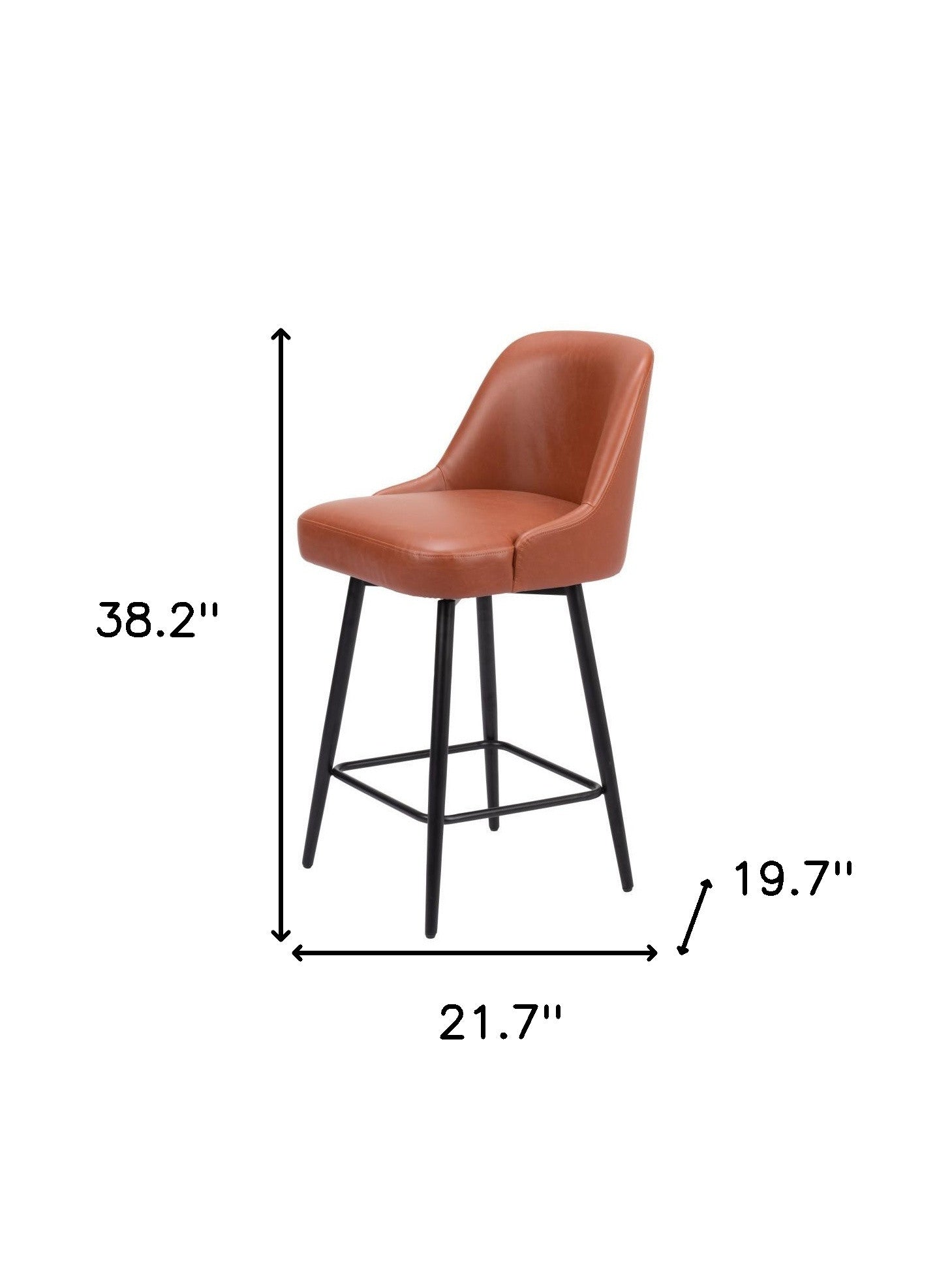 26" Brown And Black Faux Leather And Fabric And Steel Counter Height Swivel Bar Chair