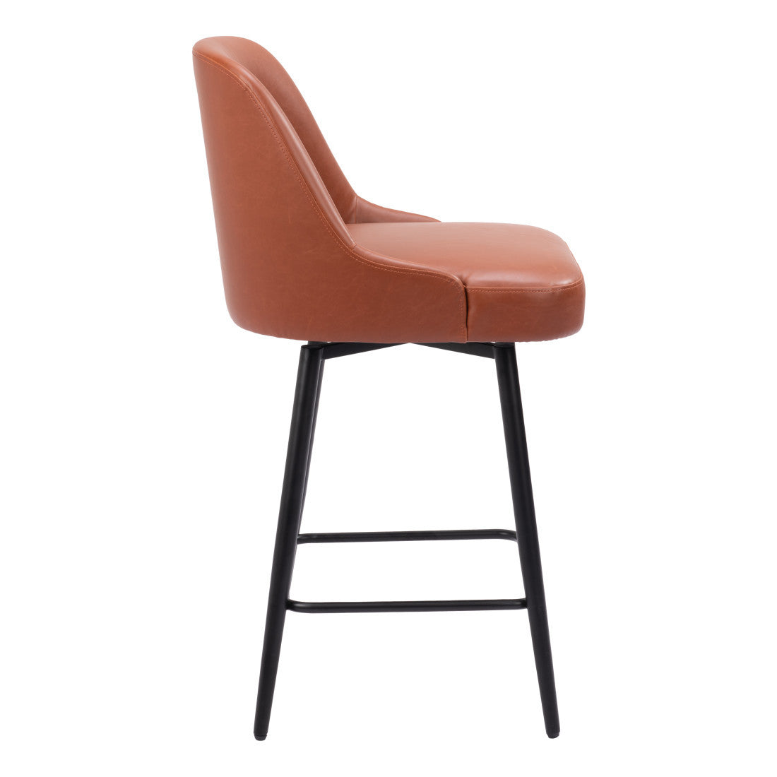 26" Brown And Black Faux Leather And Fabric And Steel Counter Height Swivel Bar Chair