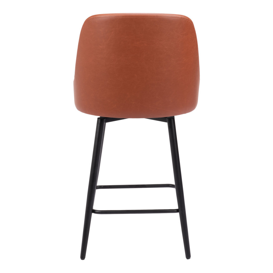 26" Brown And Black Faux Leather And Fabric And Steel Counter Height Swivel Bar Chair