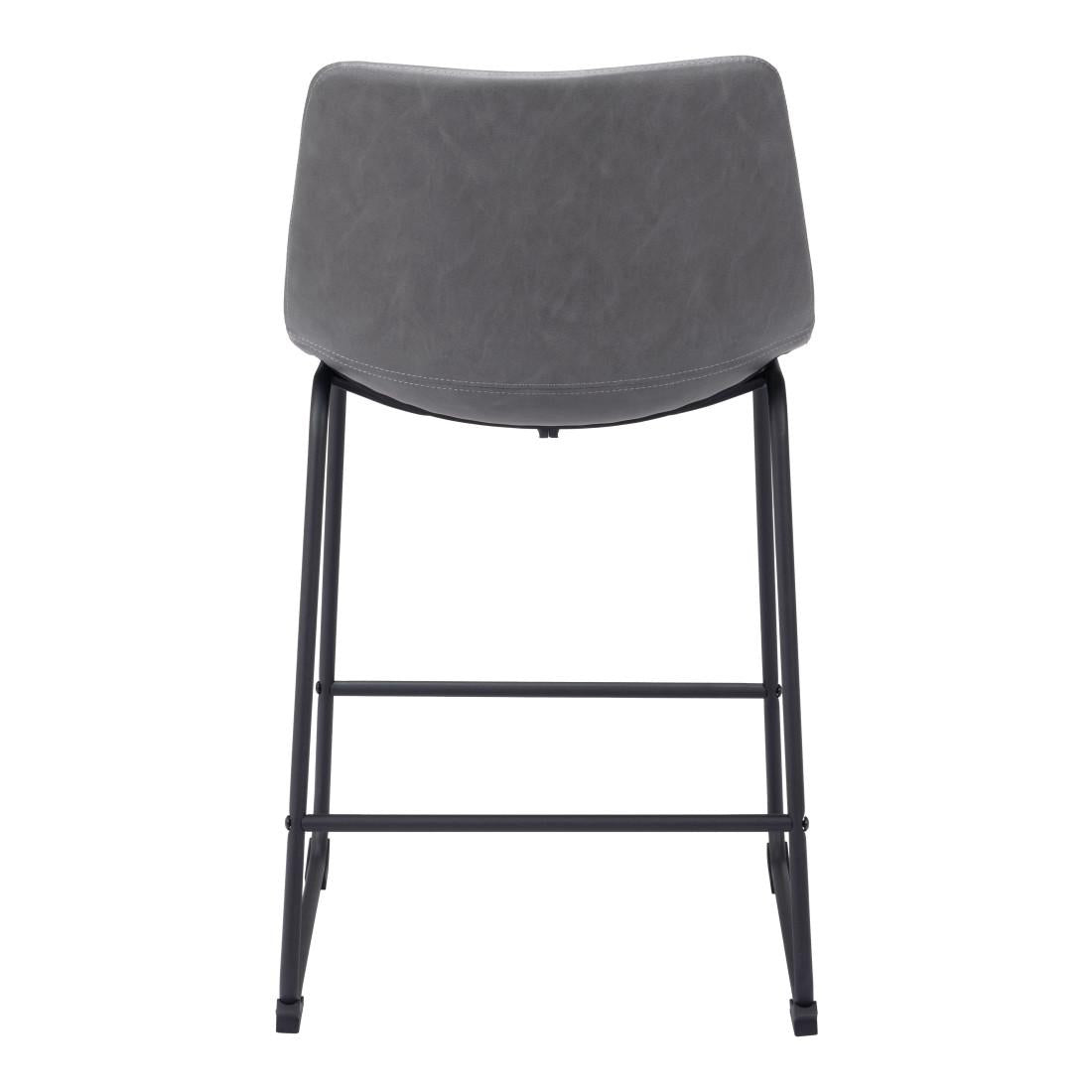 Set of Two 24" Charcoal And Black Faux Leather And Steel Counter Height Bar Chairs
