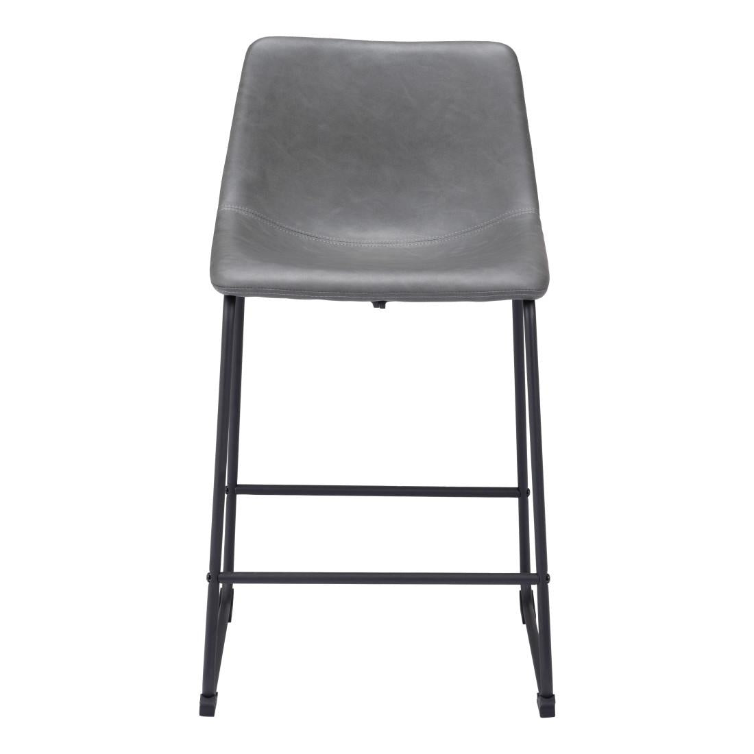 Set of Two 24" Charcoal And Black Faux Leather And Steel Counter Height Bar Chairs