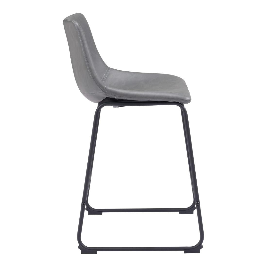 Set of Two 24" Charcoal And Black Faux Leather And Steel Counter Height Bar Chairs
