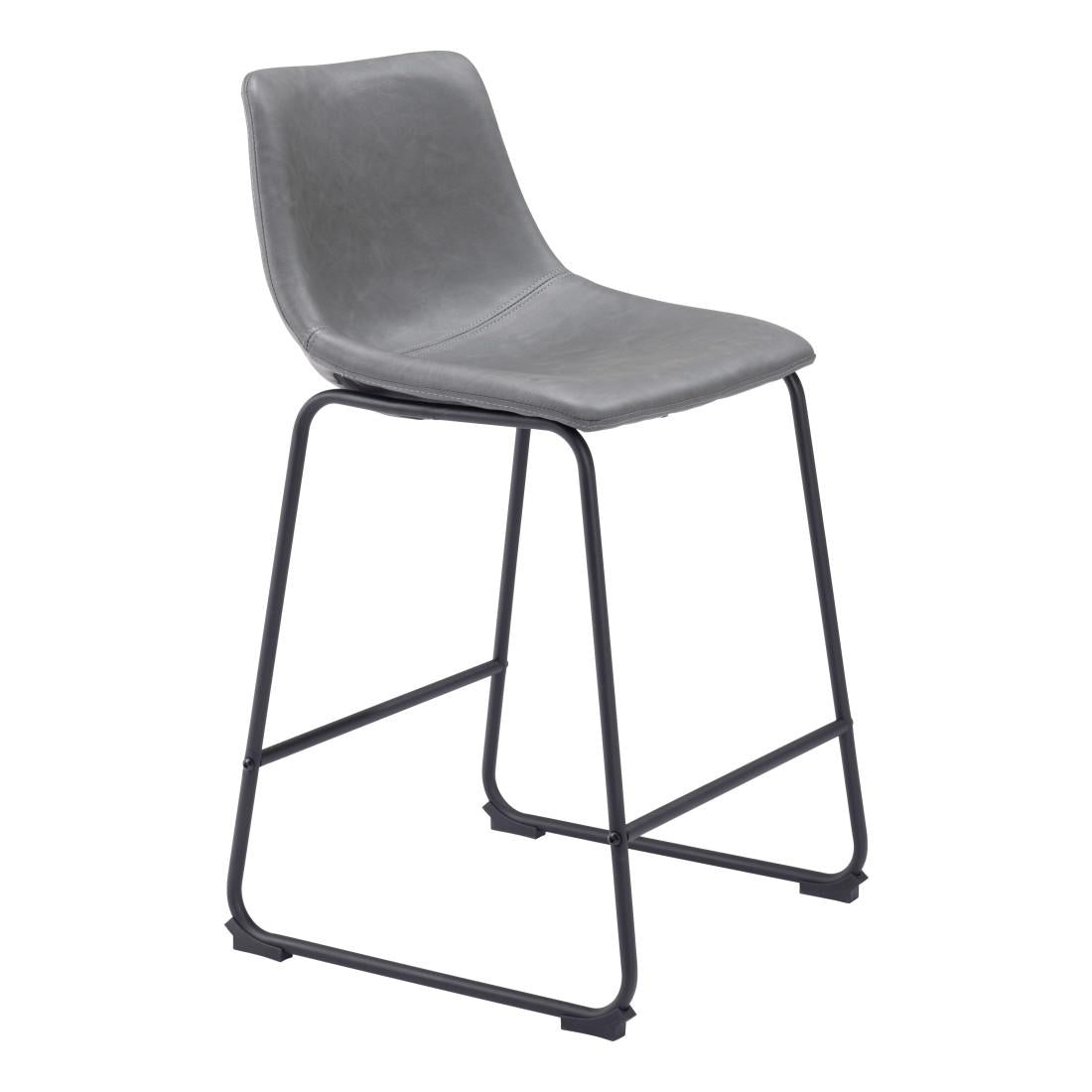 Set of Two 24" Charcoal And Black Faux Leather And Steel Counter Height Bar Chairs