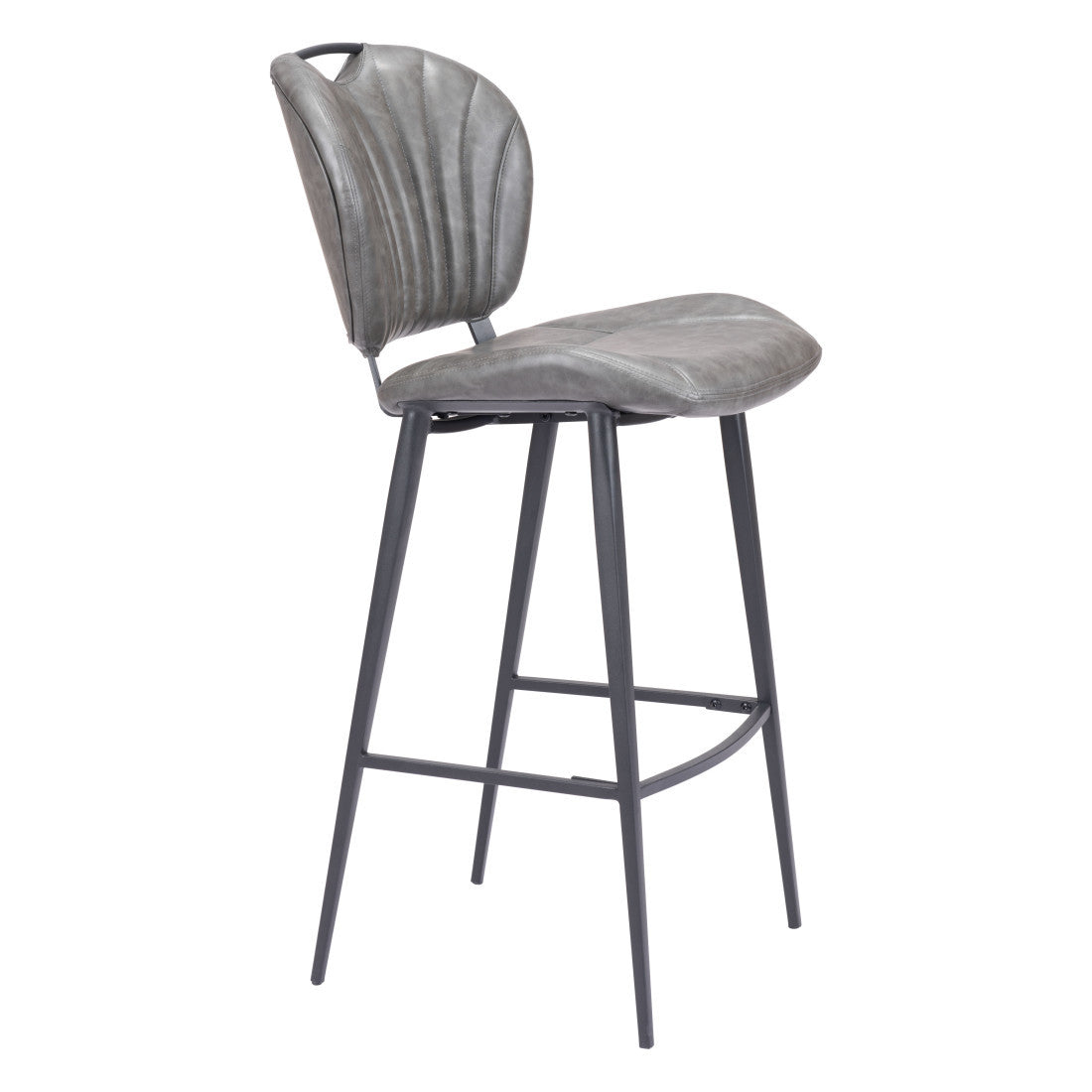 30" Gray And Black Faux Leather And Fabric And Steel Low Back Bar Height Bar Chair