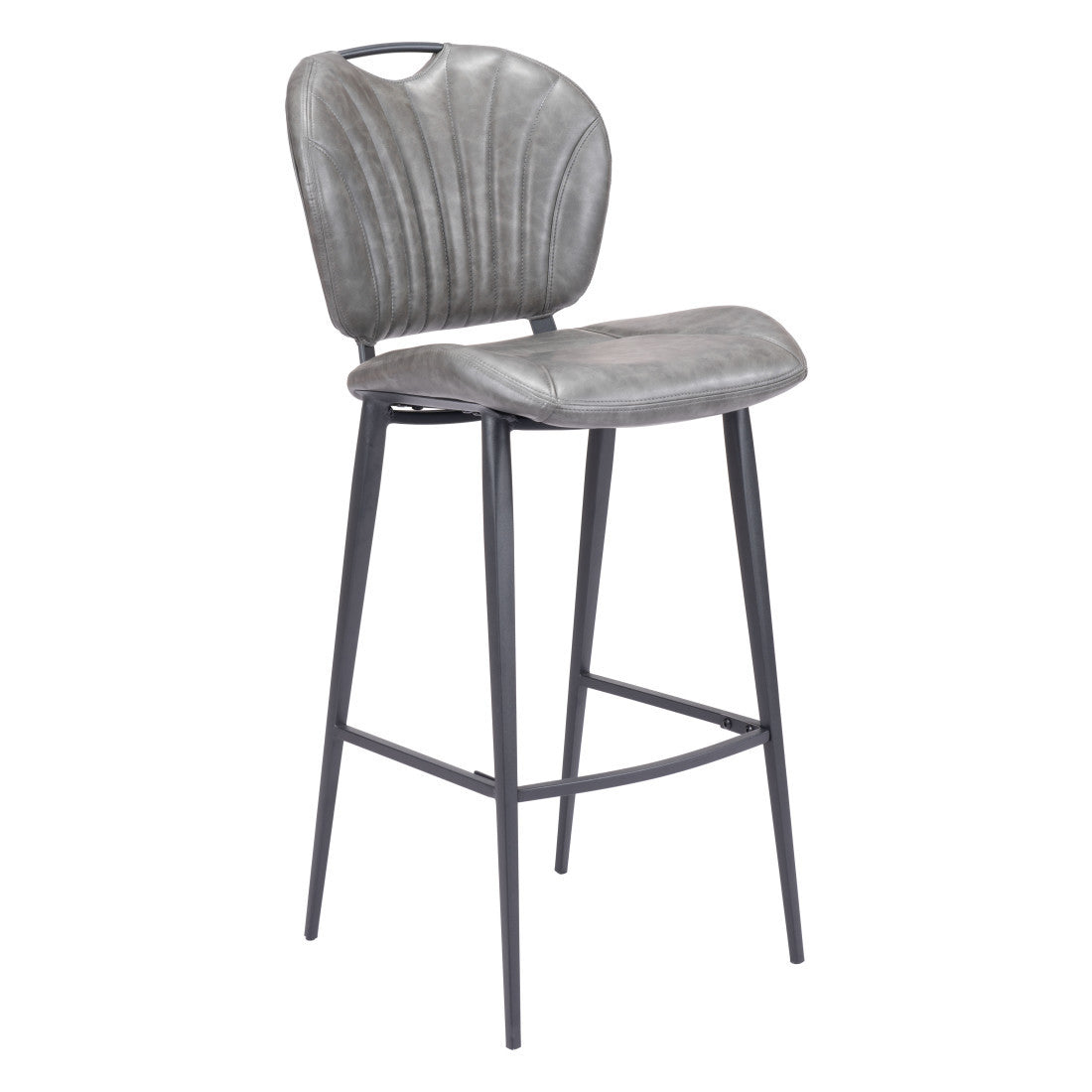 30" Gray And Black Faux Leather And Fabric And Steel Low Back Bar Height Bar Chair