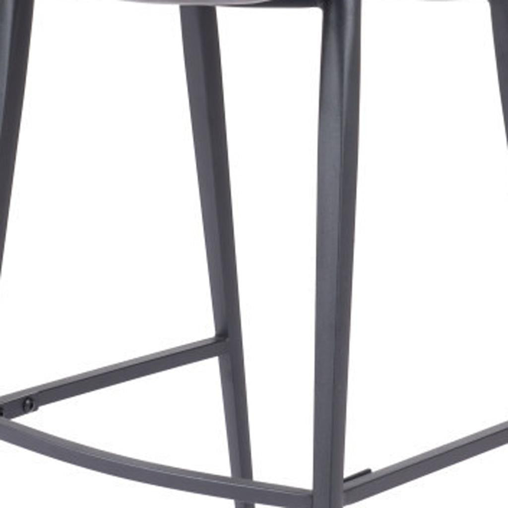 30" Gray And Black Faux Leather And Fabric And Steel Low Back Bar Height Bar Chair