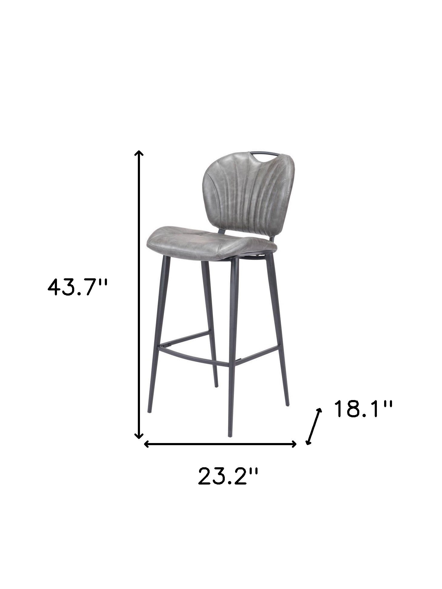 30" Gray And Black Faux Leather And Fabric And Steel Low Back Bar Height Bar Chair