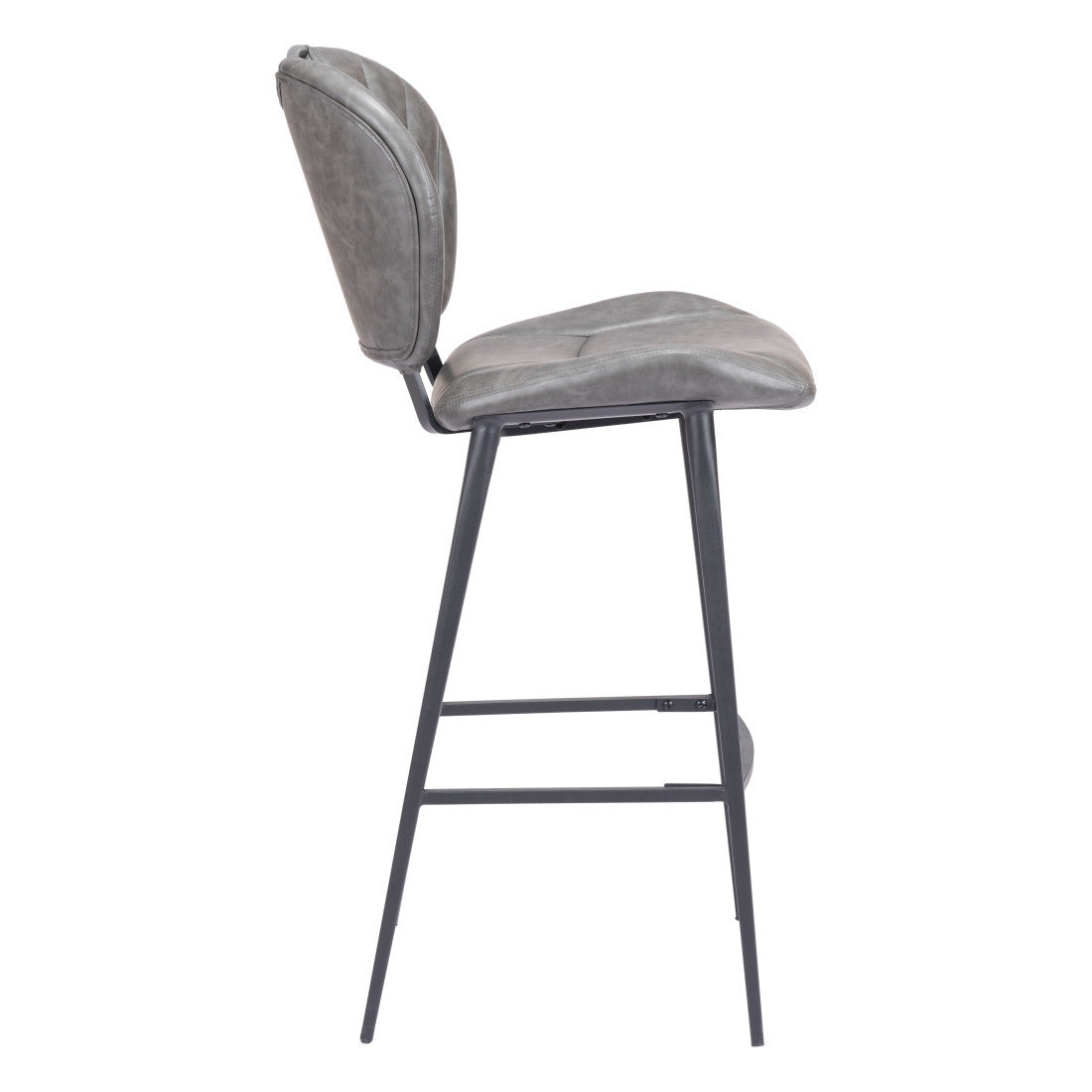 30" Gray And Black Faux Leather And Fabric And Steel Low Back Bar Height Bar Chair