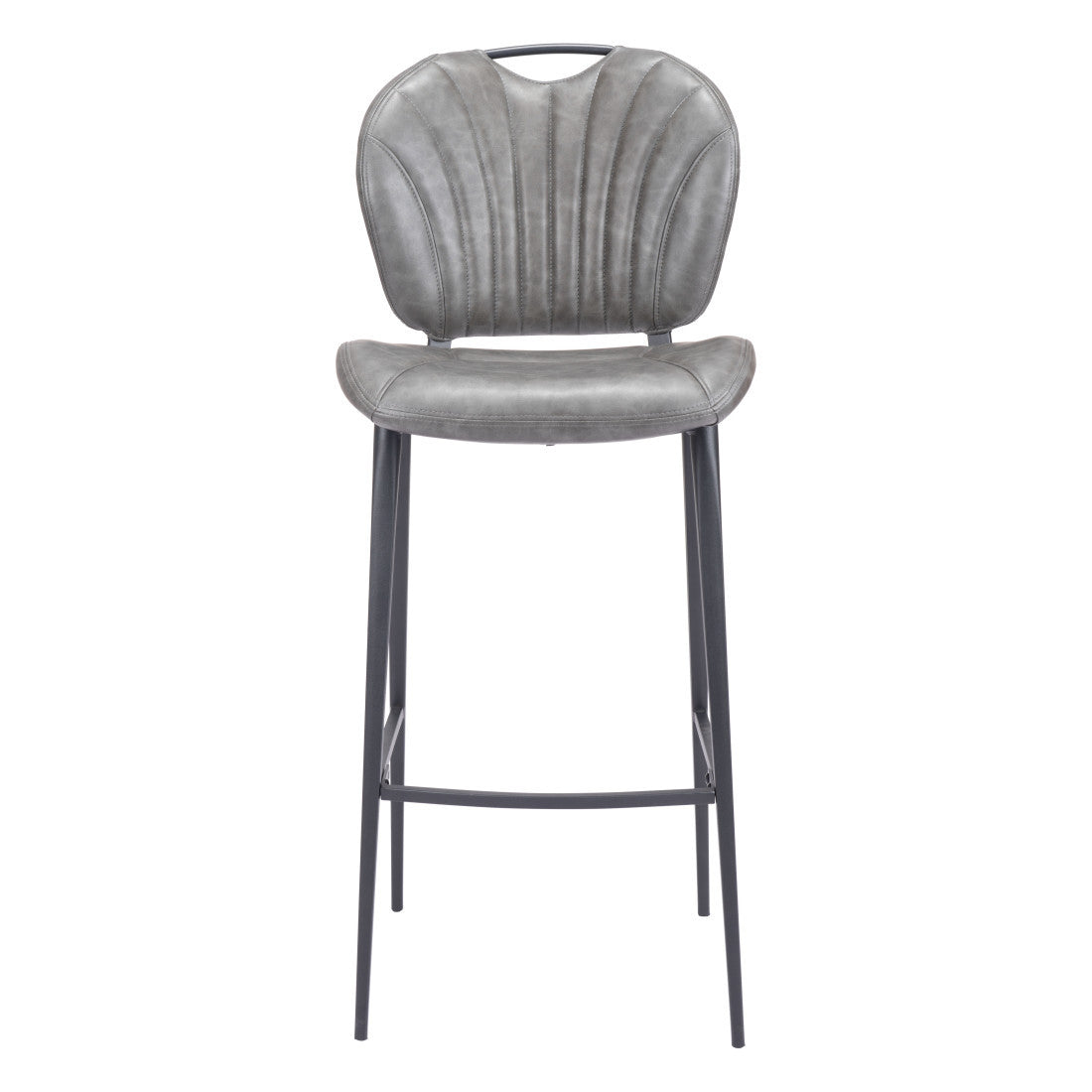 30" Gray And Black Faux Leather And Fabric And Steel Low Back Bar Height Bar Chair