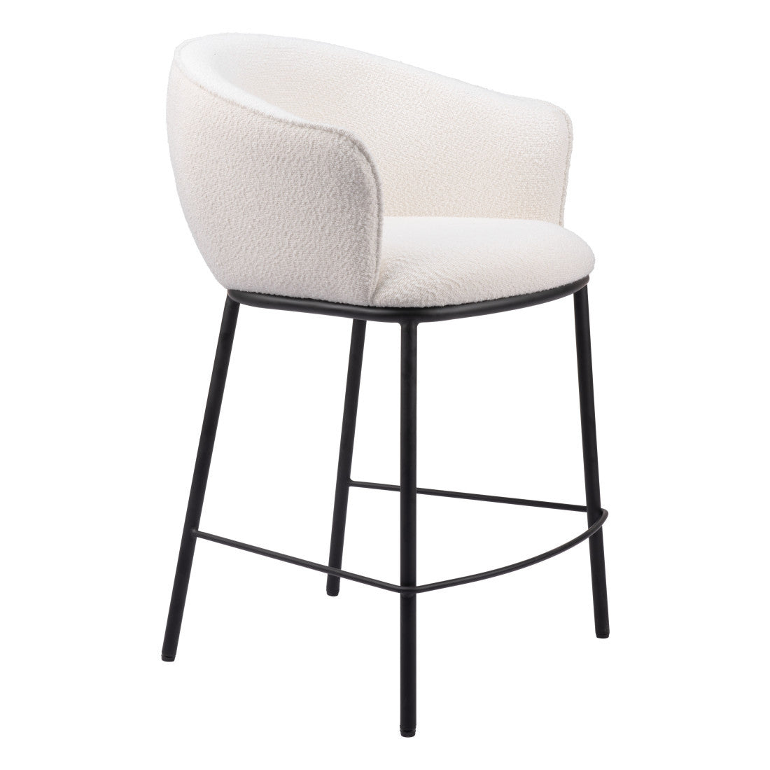 26" Ivory And Black Shearling And Fabric And Steel Counter Height Bar Chair