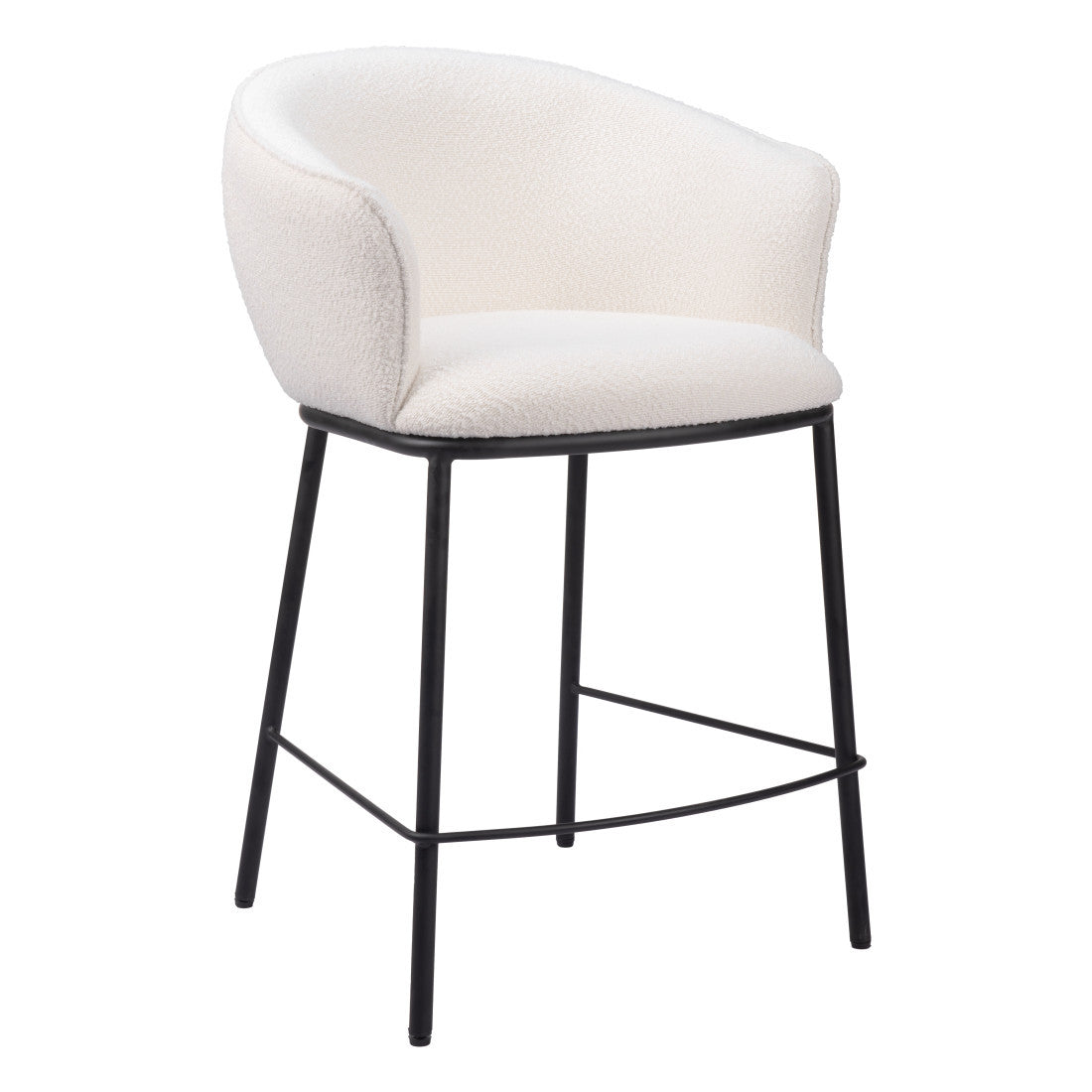 26" Ivory And Black Shearling And Fabric And Steel Counter Height Bar Chair