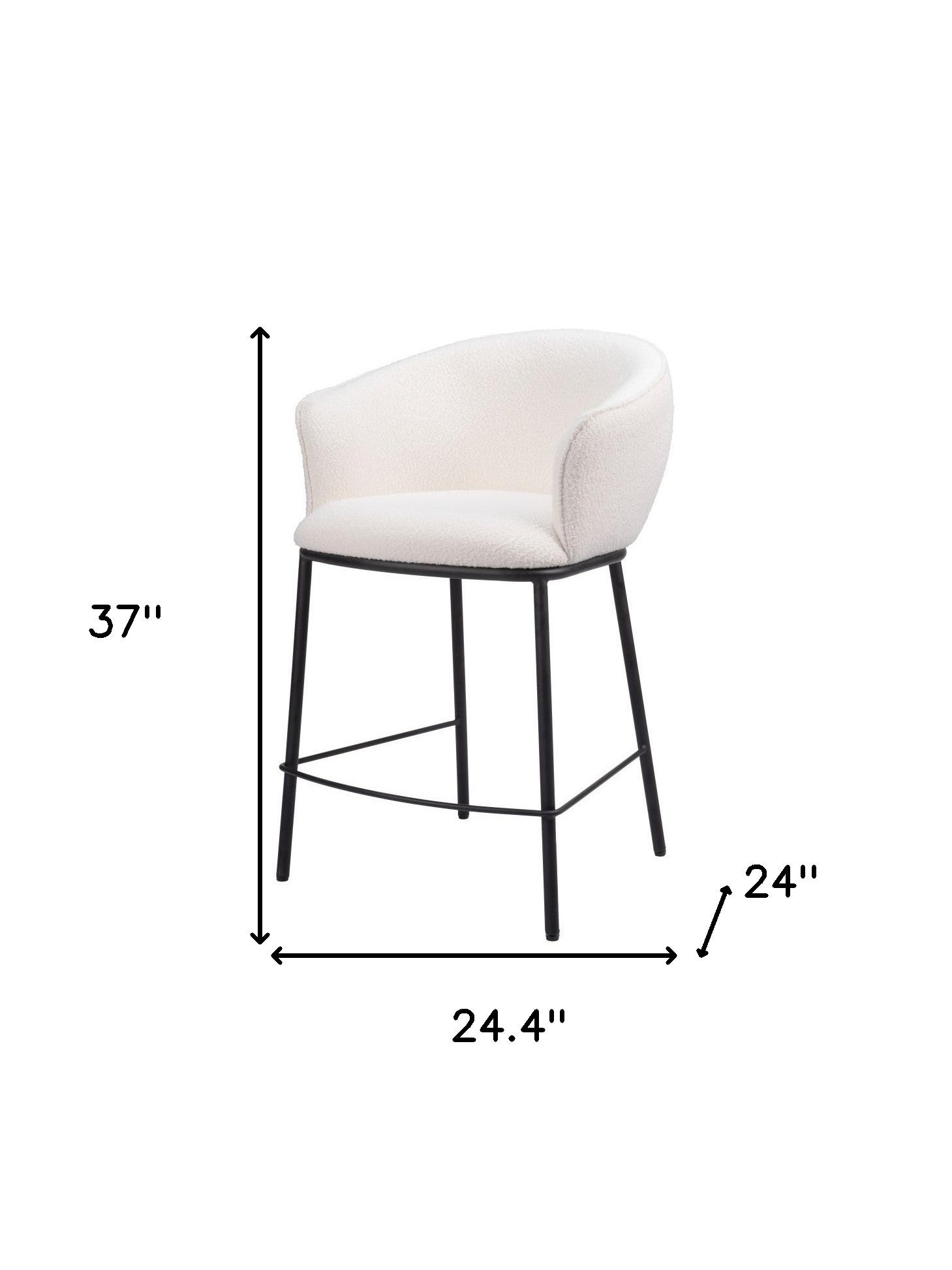 26" Ivory And Black Shearling And Fabric And Steel Counter Height Bar Chair