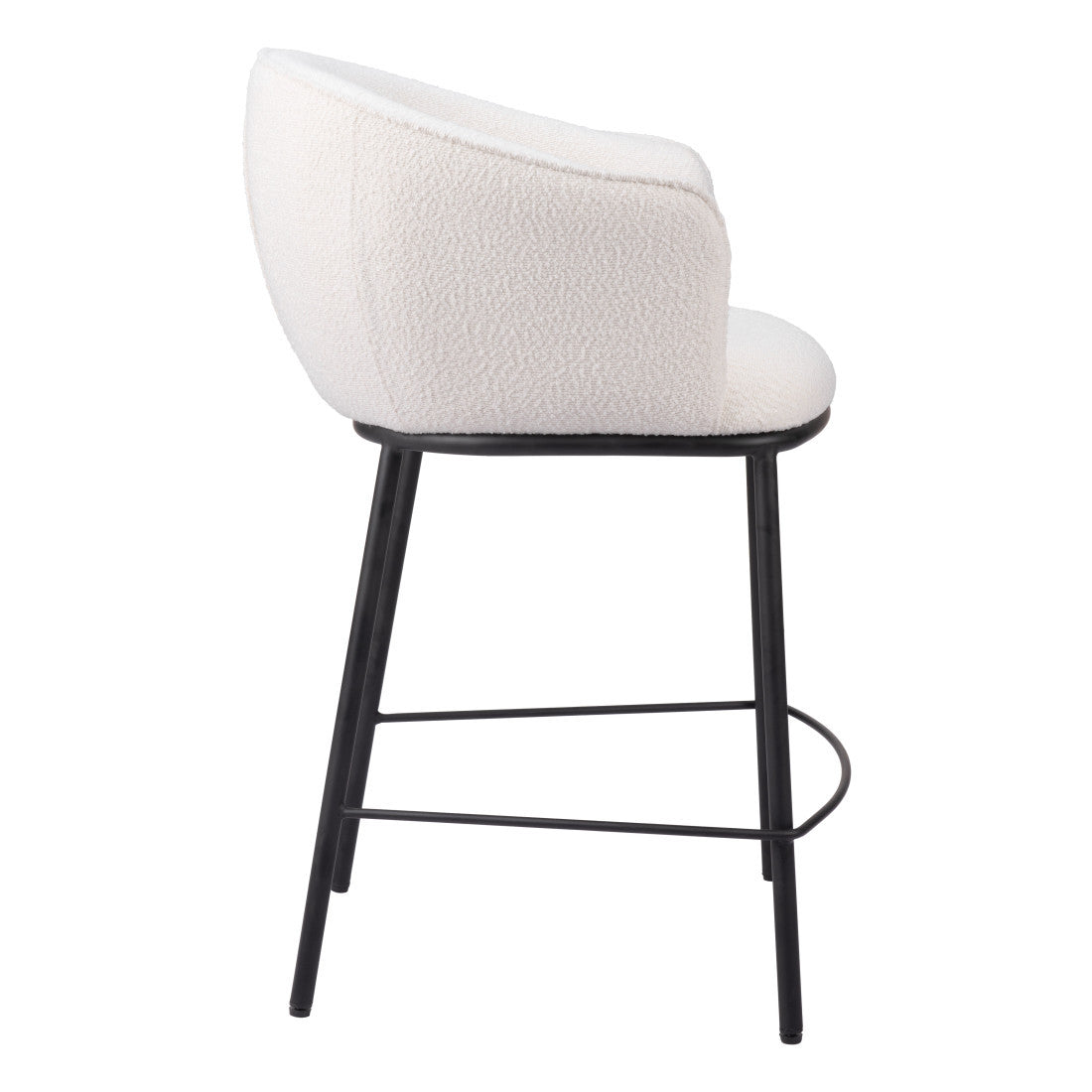 26" Ivory And Black Shearling And Fabric And Steel Counter Height Bar Chair