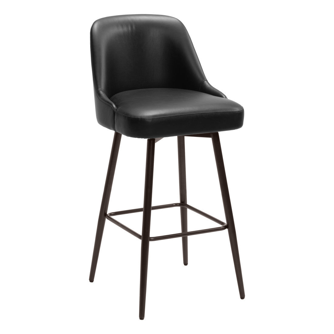 30" Black And Bronze Faux Leather And Fabric And Steel Bar Height Swivel Bar Chair