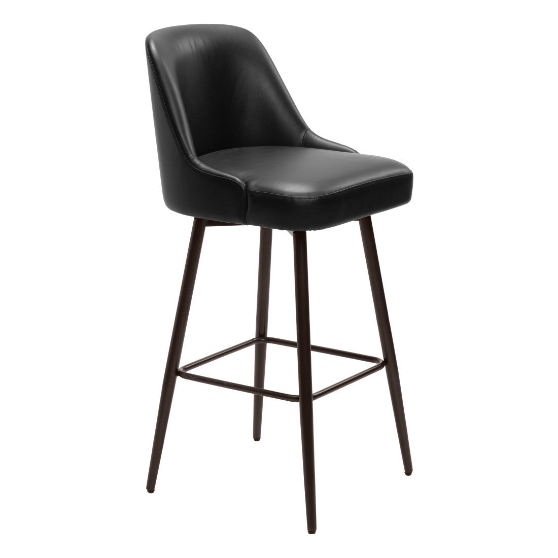 30" Black And Bronze Faux Leather And Fabric And Steel Bar Height Swivel Bar Chair