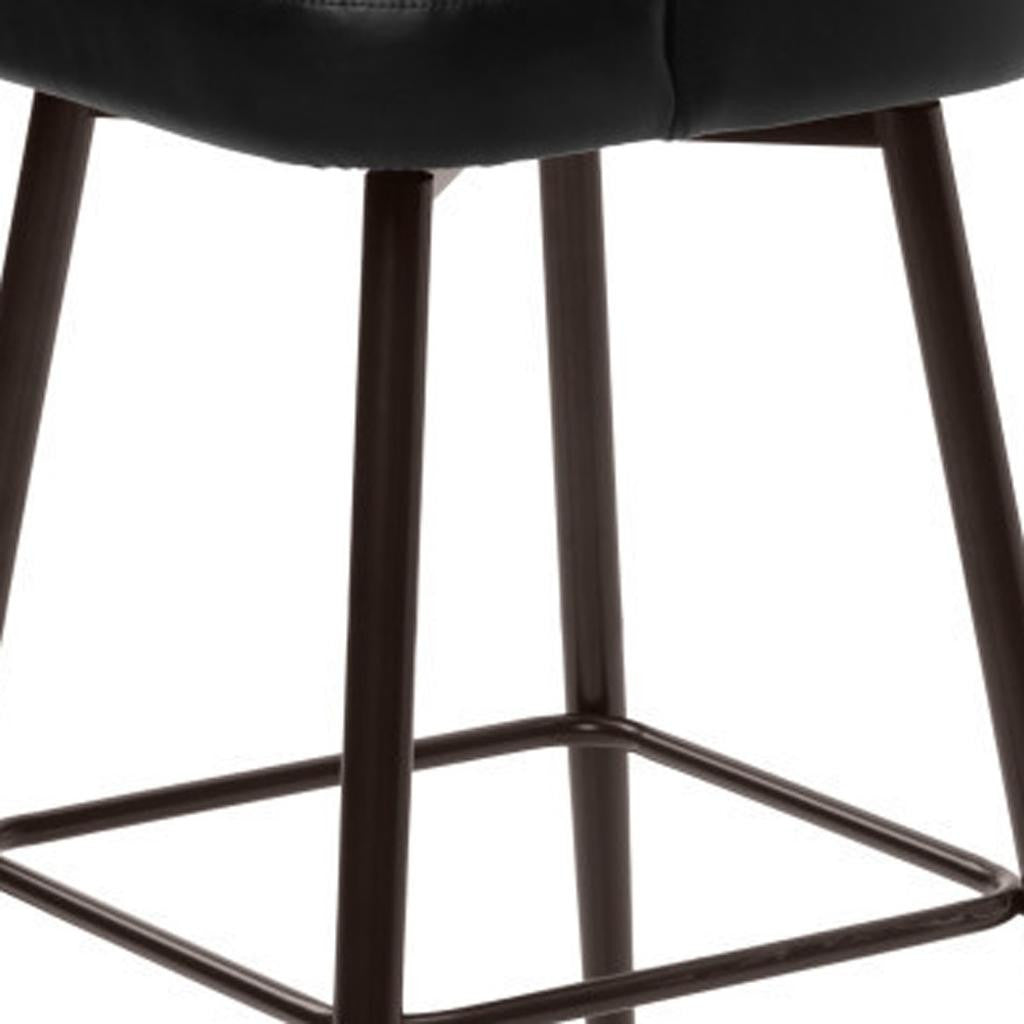 30" Black And Bronze Faux Leather And Fabric And Steel Bar Height Swivel Bar Chair