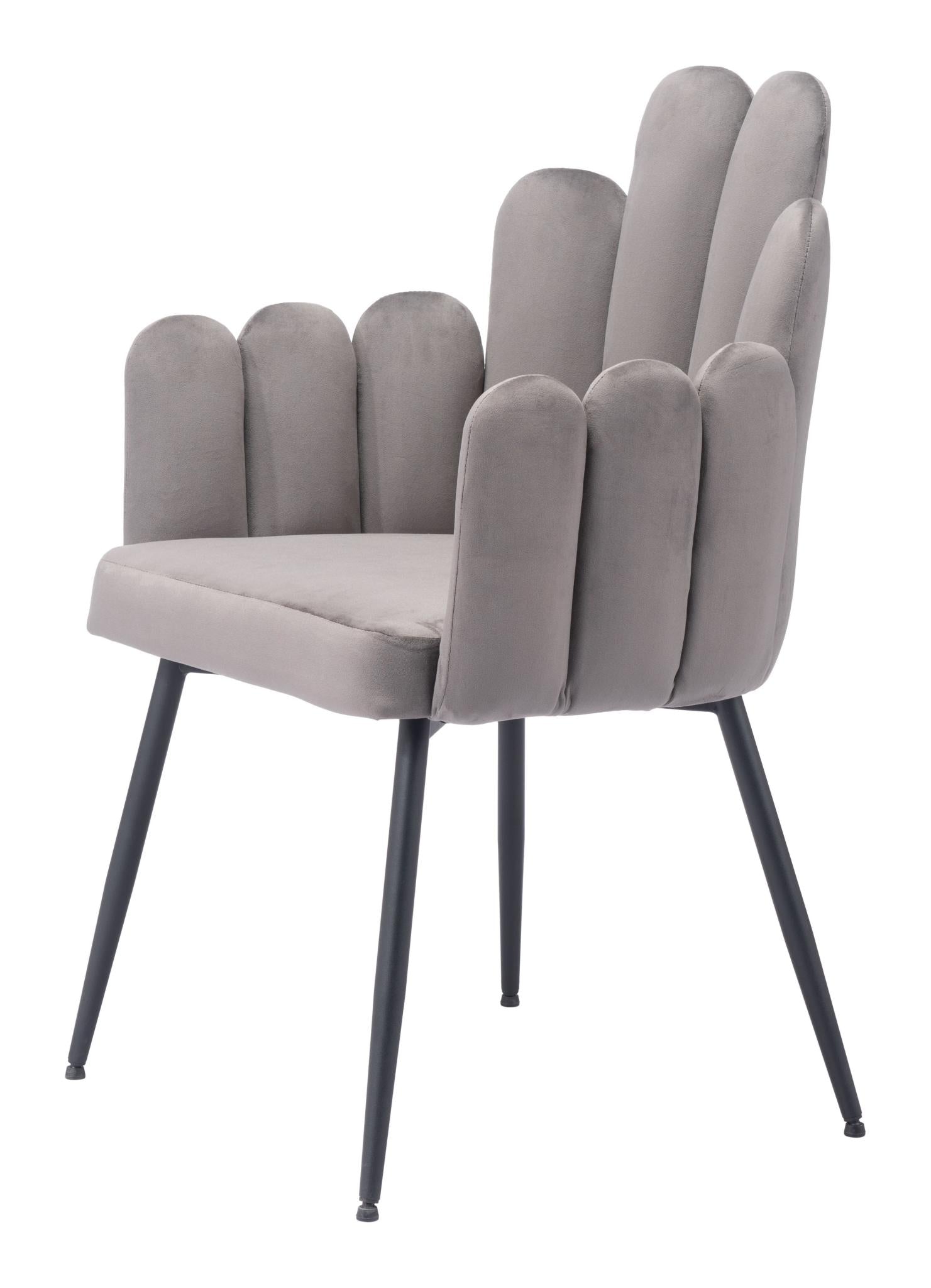 Set of Two Gray And Black Tufted Velvet And Steel Dining Arm Chairs