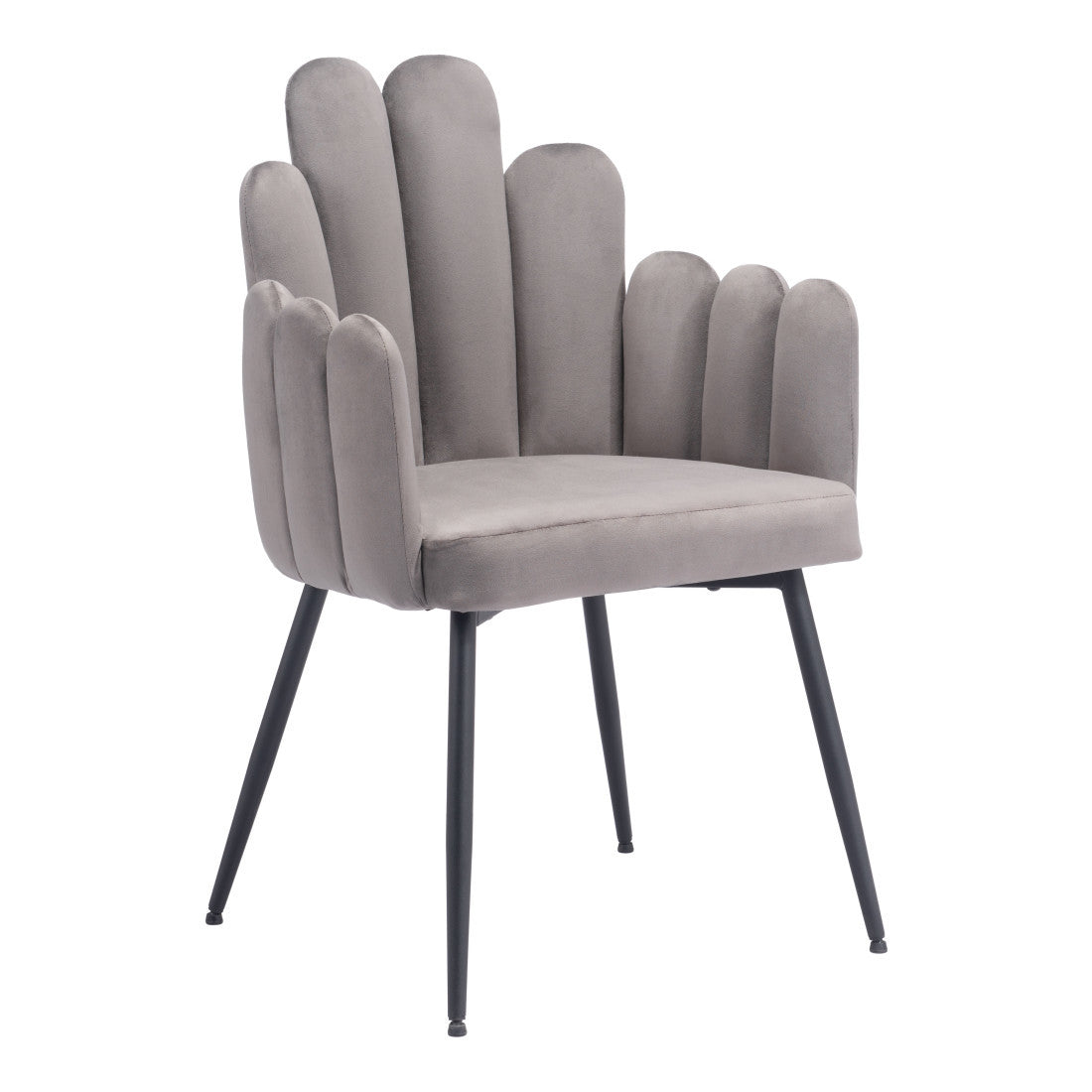 Set of Two Gray And Black Tufted Velvet And Steel Dining Arm Chairs