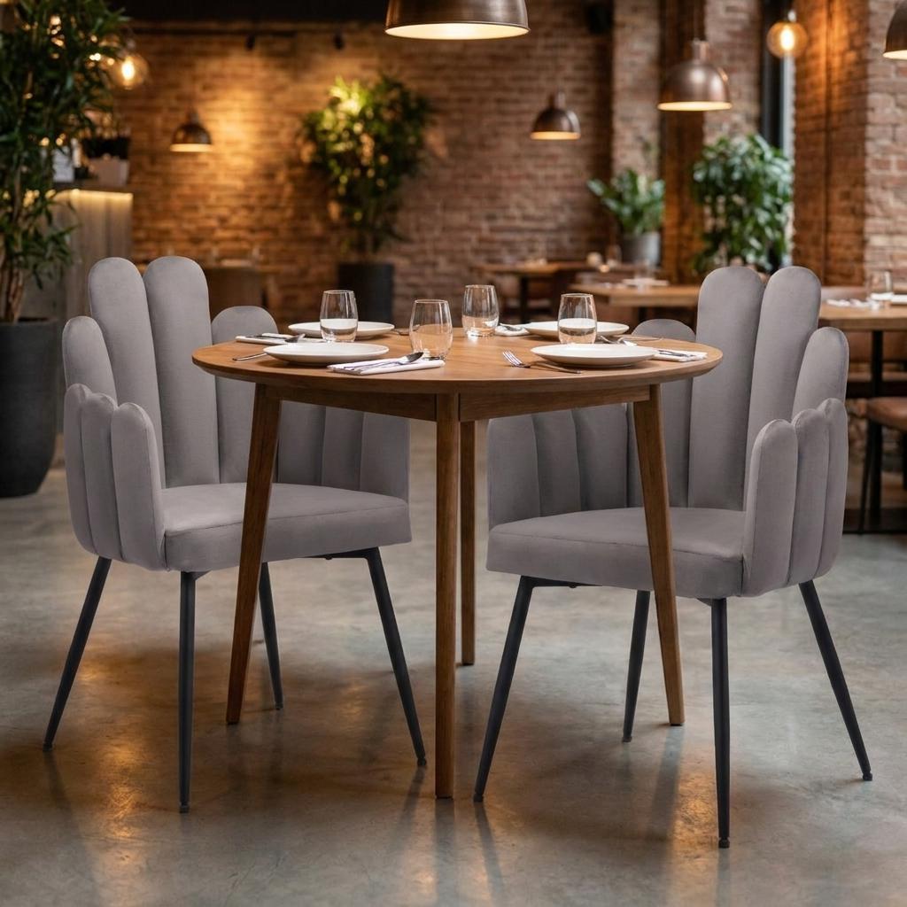 Set of Two Gray And Black Tufted Velvet And Steel Dining Arm Chairs