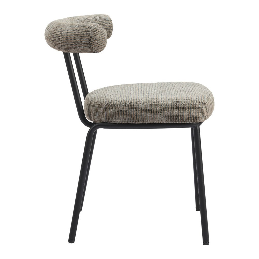 Set of Two Green and Black Upholstered Chenille Open Back Dining Side Chairs