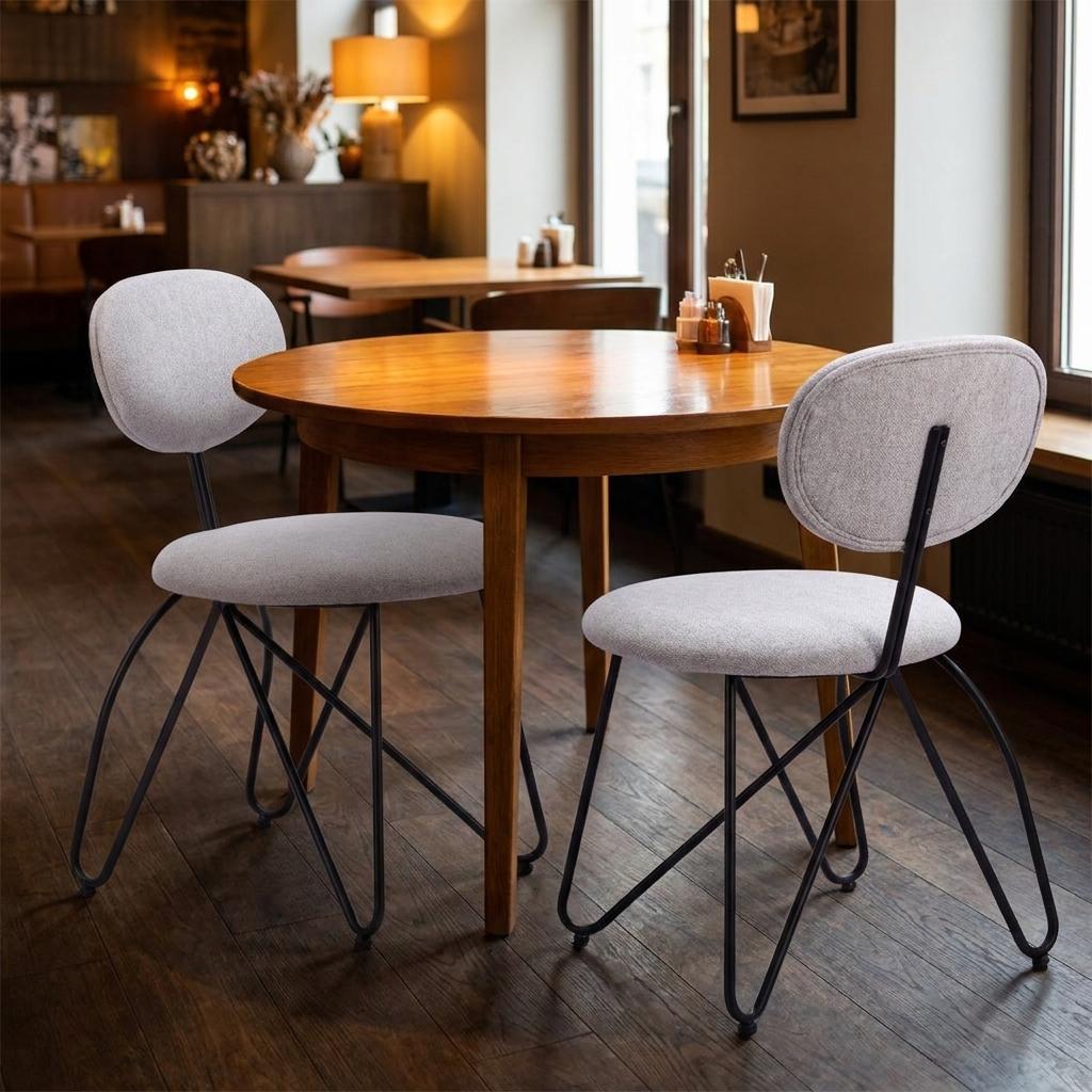 Set of Two Light Gray And Black Upholstery And Steel Dining Side Chairs