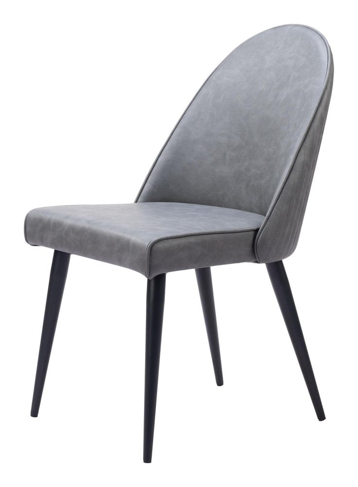 Set of Two Gray and Black Faux Leather Dining Side Chairs