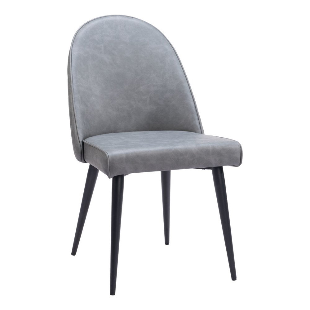 Set of Two Gray and Black Faux Leather Dining Side Chairs