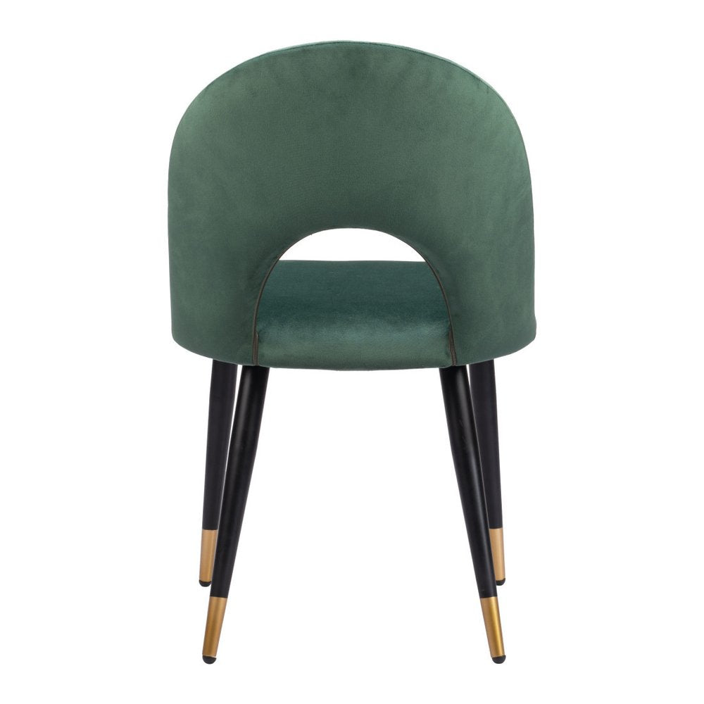 Set of Two Green Black and Gold Upholstered Velvet Open Back Dining Side Chairs
