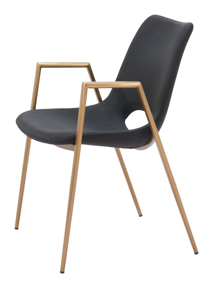 Set of Two Black and Gold Faux Leather Open Back Dining Arm Chairs