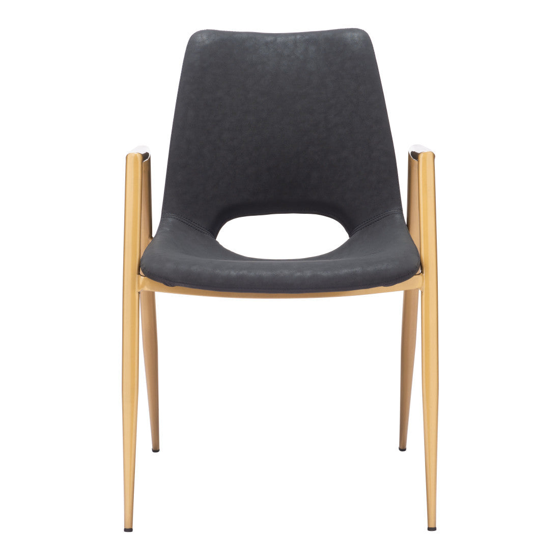 Set of Two Black And Gold Faux Leather And Steel Dining Arm Chairs