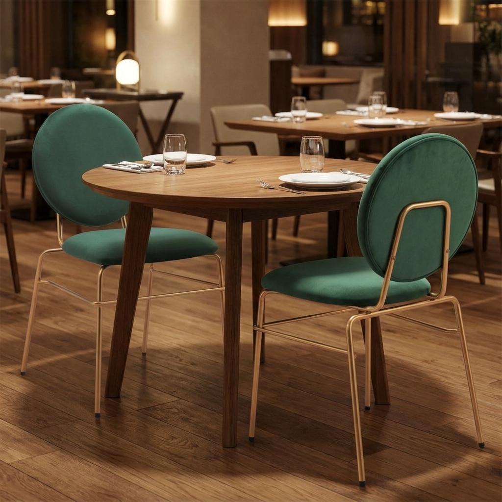Set of Two Green And Gold Velvet And Steel Dining Side Chairs